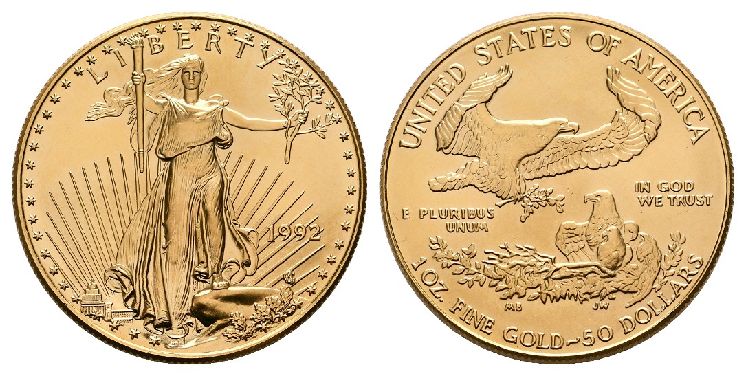  Linnartz USA 50 Dollars 1992 American Gold Eagle- Feinunze/GOLD, stgl Gewicht: 33,93g/916er   
