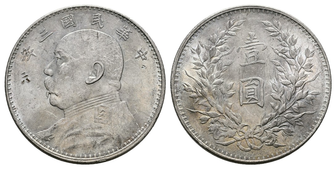  Linnartz China Yuan Shih-kai Dollar Jahr 3 (1914) CHOP-MARK vz-stgl   