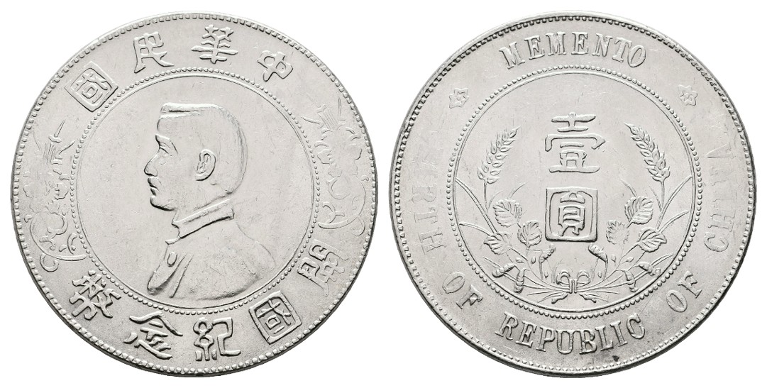  Linnartz China Sun Yat-Sen Dollar o.J. (1927) a.d.Gründung der Republik 1912 vz-stgl   