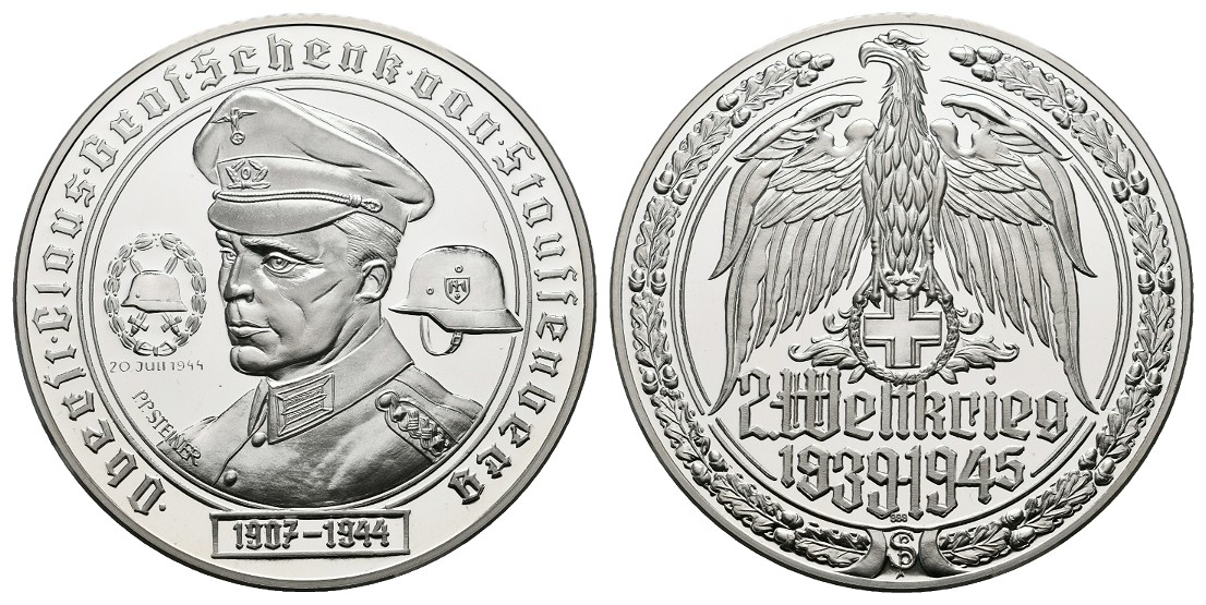  Linnartz 2.Weltkrieg Silbermedaille Claus Graf Schenk von Stauffenberg PP Gewicht:34,94g/999er   