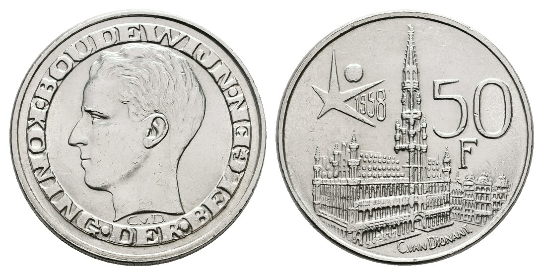  Linnartz Belgien Boudouin I. 50 Francs 1958 a.d Expo 58 vz-stgl   