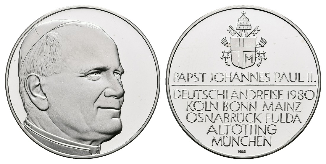  Linnartz Vatikan Johannes Paul II. Silbermedaille 1980 Deutschlandbesuch PP Gewicht: 14,9g/999er   