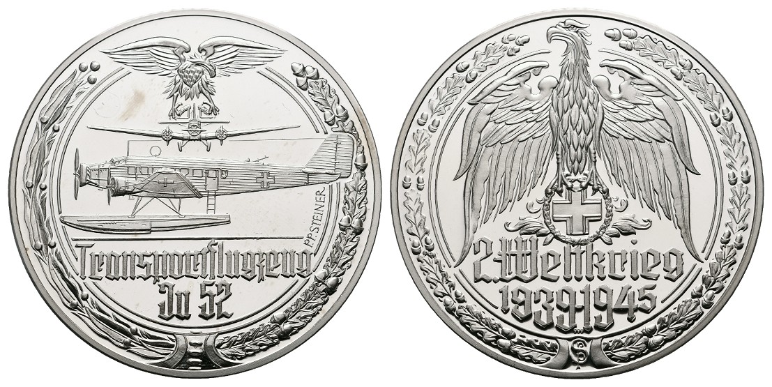  Linnartz 2. Weltkrieg Silbermedaille (Steiner) Transportflugzeut Ju52 PP Gewicht: 34,9g/999er   