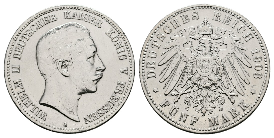  Linnartz KAISERREICH Preussen Wilhelm II. 5 Mark 1903 ss/vz   