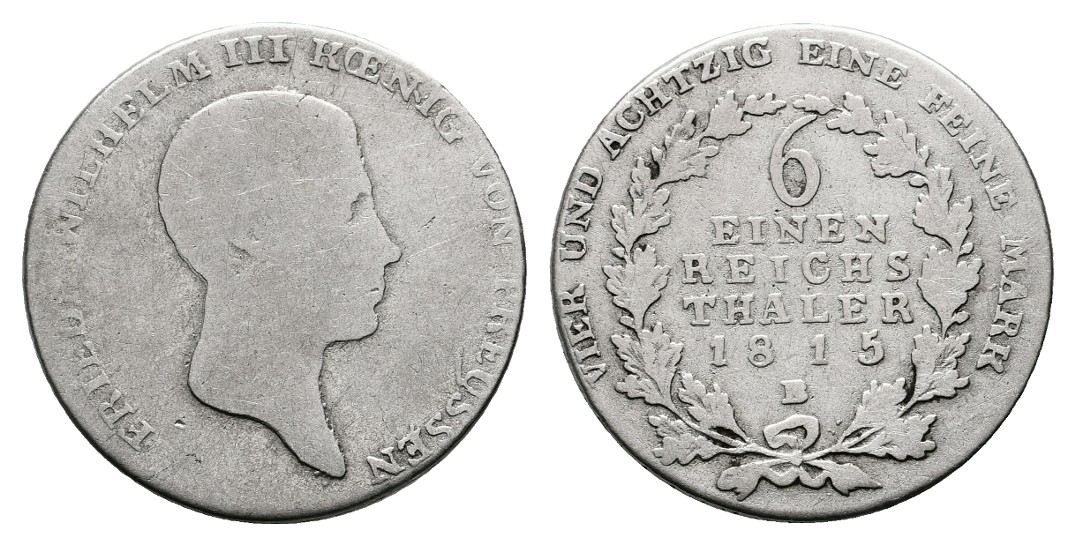  Linnartz Preussen Friedrich Wilhelm III. 1/6 Taler 1815 B s-ss   