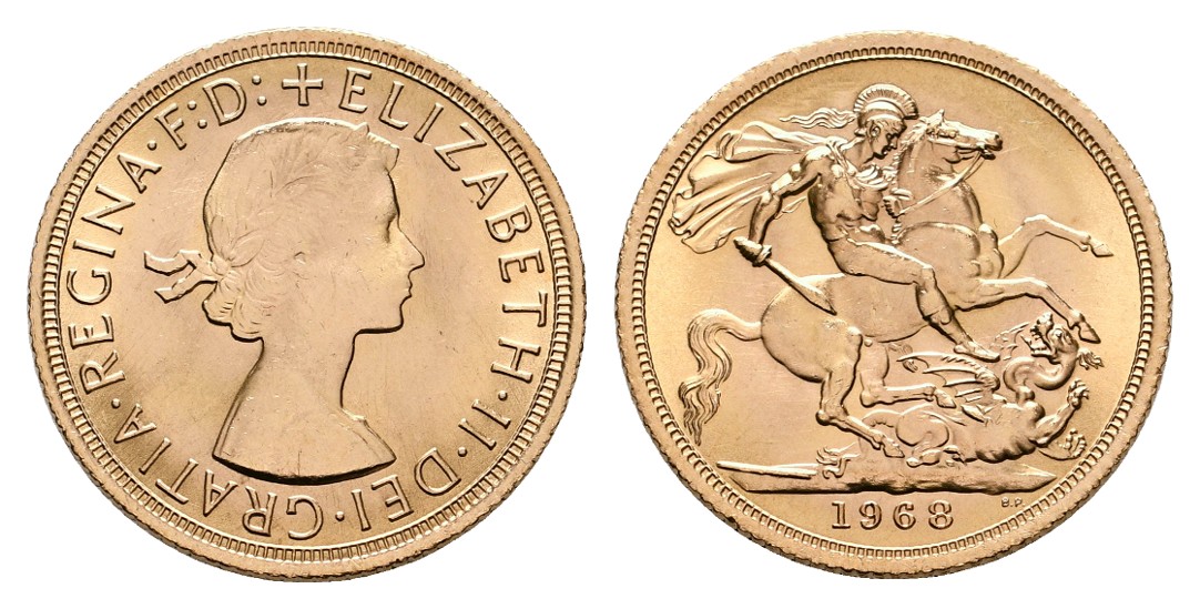  Linnartz Großbritannien Elizabeth II. 1 Sovereign 1968 vz-stgl Gewicht: 7,99g/917er   