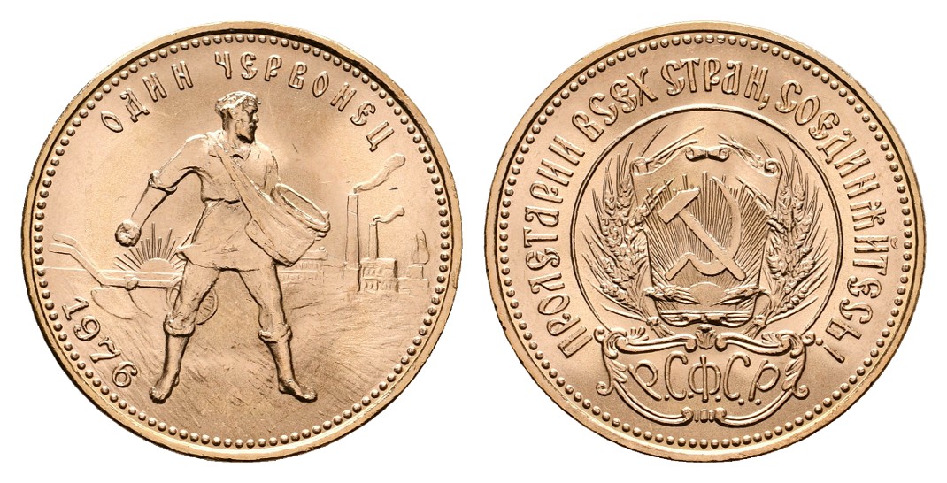  Linnartz Russland 10 Rubel 1976 Tscherwonez f.stgl. Gewicht: 8,6g/900er   