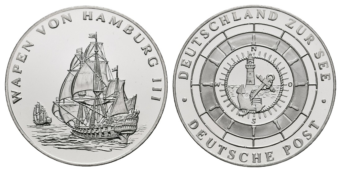  Linnartz BRD Schiffe Silbermedaille o.J. Wapen von Hamburg III PP Gewicht: 15,0g/500er   