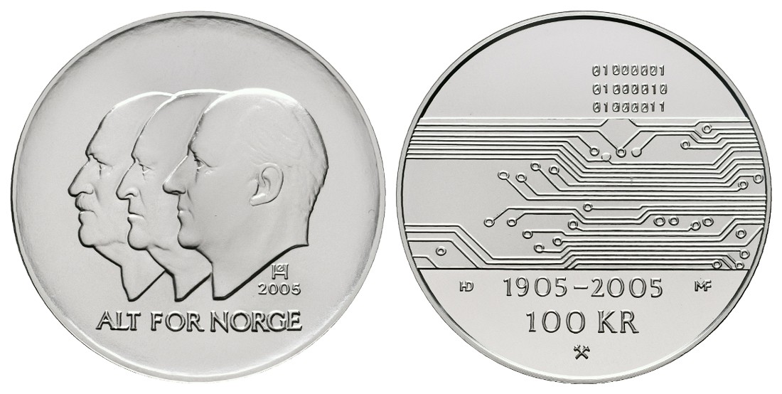 Linnartz Norwegen 100 Kronen 2005 100. Jahre Auflösung norwegisch-schwedischen Union stgl/PP   