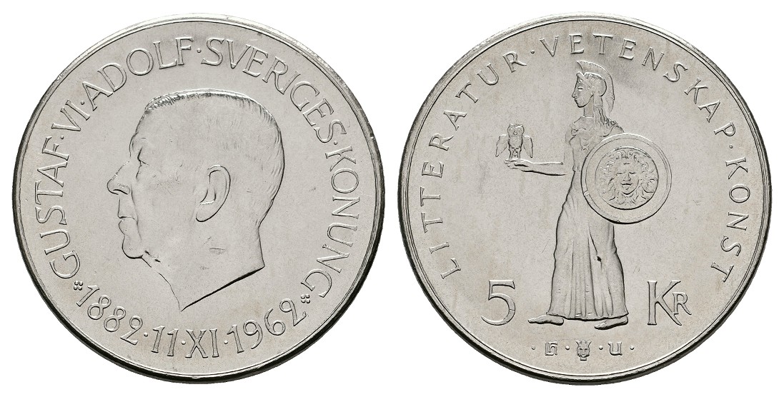  Linnartz Schweden Gustav VI. 5 Kronen 1962 a.d. 80.Geburtstag vz-stgl   