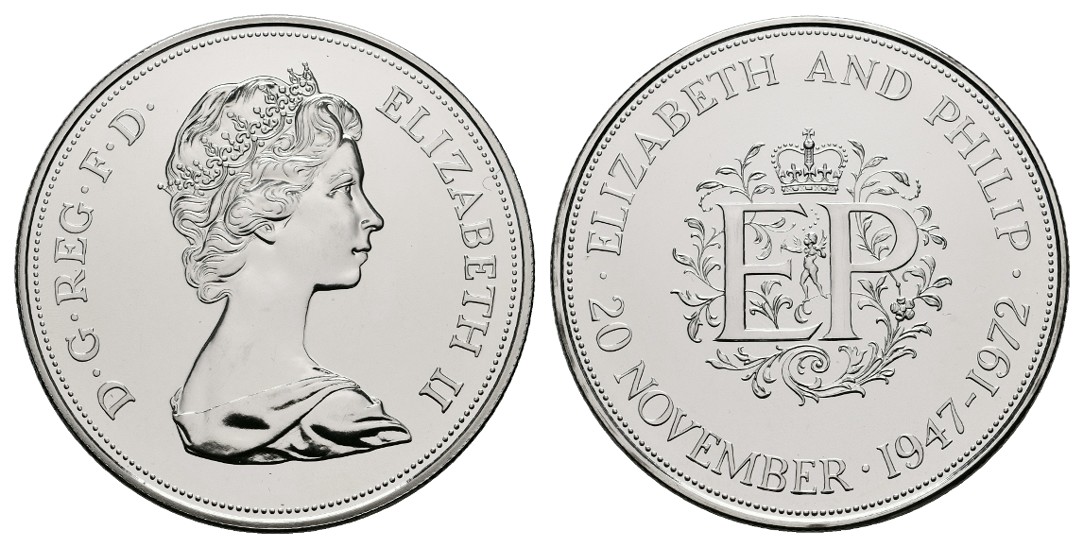  Linnartz Großbritannien Elizabeth II. 25 New Pence 1972 a.d. Silberhochzeit PP   