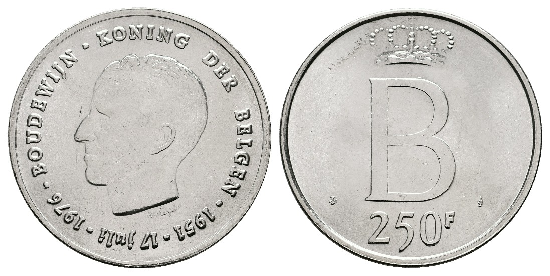  Linnartz Belgien Boudouin I. 250 Francs 1976 vz   