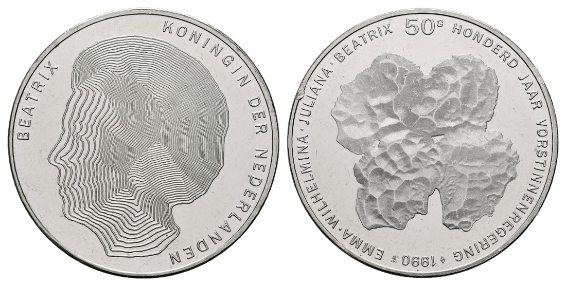  Linnartz Niederlande Beatrix 50 Gulden 1990 100 Jahre Königinnen kl.Rdf. vz-stgl   