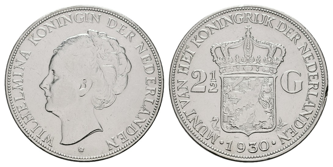  Linnartz Niederlande Wilhelmina 2 1/2 Gulden 1930 ss-vz   