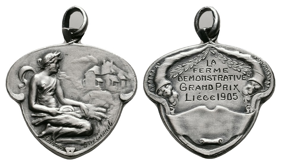  Linnartz Jugenstil Lüttich tragbare Silbermedaille 1905 vz Gewicht: 11,0g   