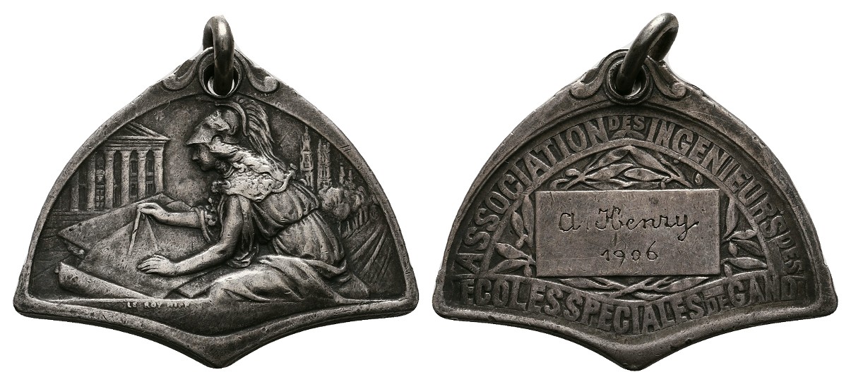 Linnartz Jugendstil tragbare Silbermedaille 1906 an A. Henry vz Gewicht: 10,5g   