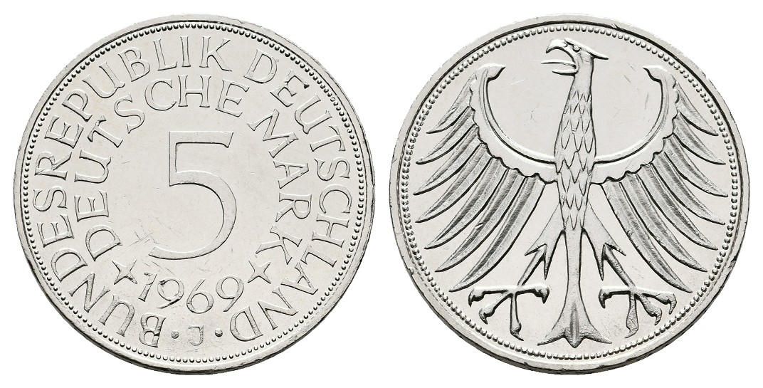  Linnartz Bundesrepublik Deutschland Silberfünfer 1969 J vz   