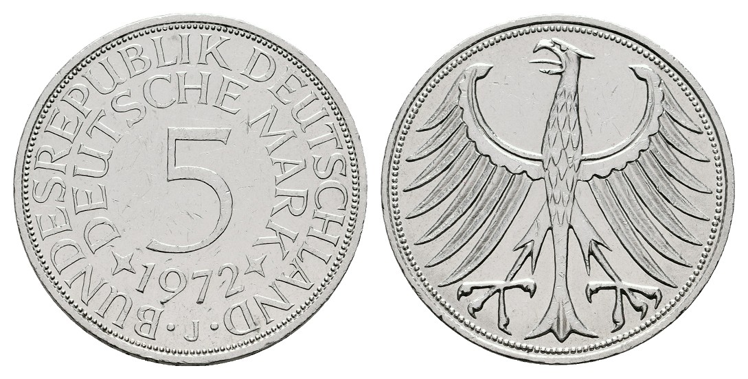  Linnartz Bundesrepublik Deutschland 5 DM 1972 J vz   