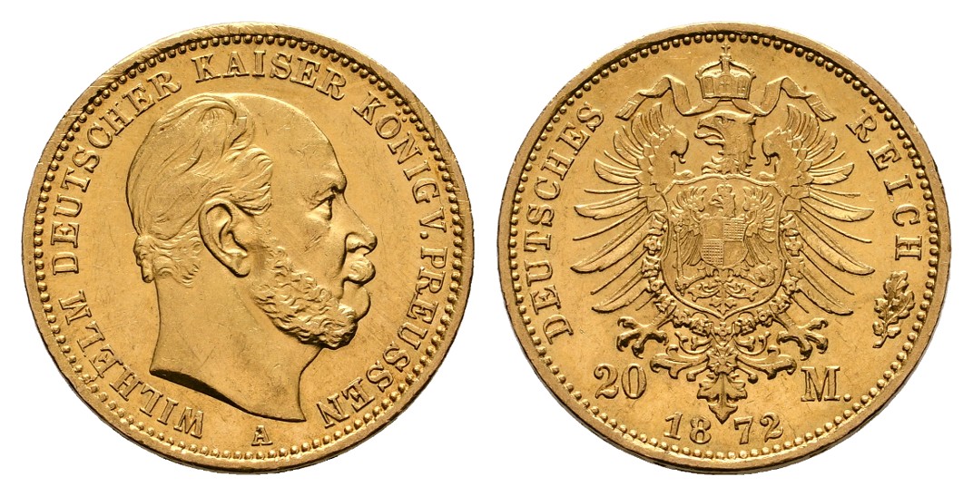  Linnartz Preussen Wilhelm I. 20 Mark 1872 A vz-stgl Gewicht: 7,97g/900er   