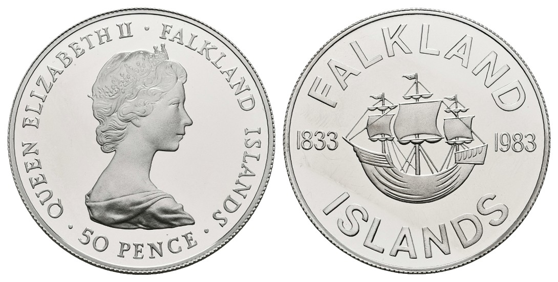  Linnartz Falkland Inseln Elizabeth II. 50 Pence 1983 150.Jahre britische Herrschaft PP   