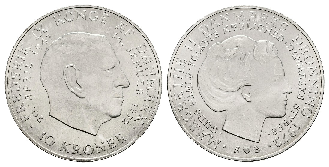  Linnartz Dänemark Frederik IX. 10 Kroner 1972 f.stgl Gewicht: 20,4g/800er   