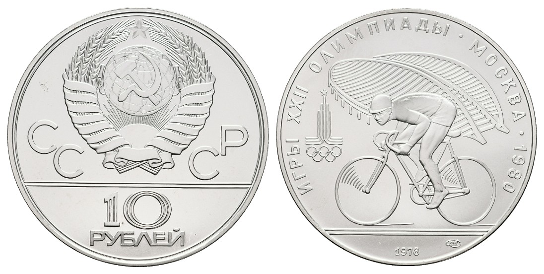  Linnartz Russland 10 Rubel 1978 Olympiade Moskau 1980 Fahrrad stgl Gewicht: 33,3g/900er   