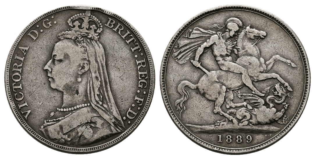  Linnartz Großbritannien Victoria 1 Crown 1889 kl. Rdf. ss   