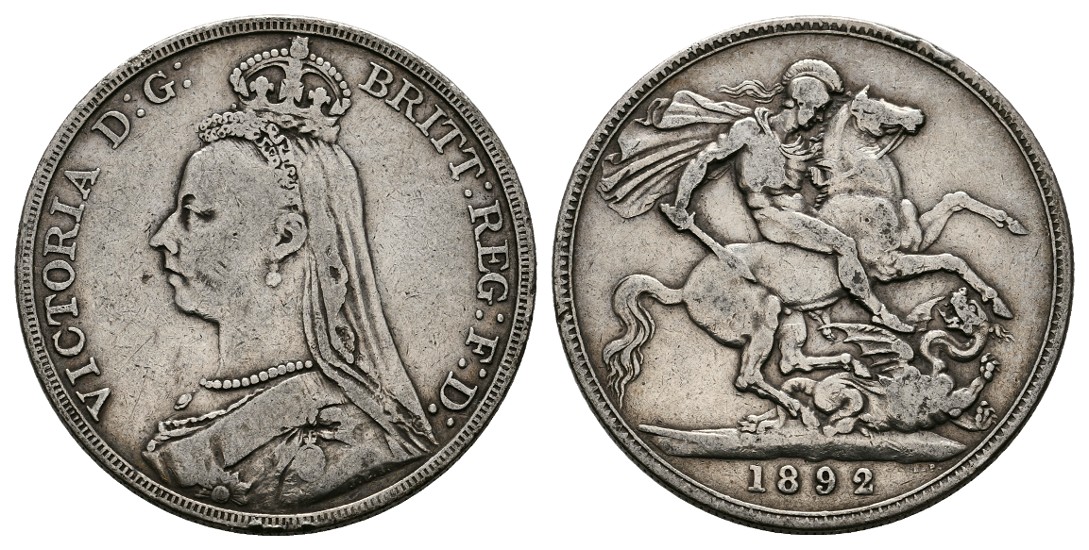  Linnartz Großbritannien Victoria 1 Crown 1892 kl. Rdf. ss   