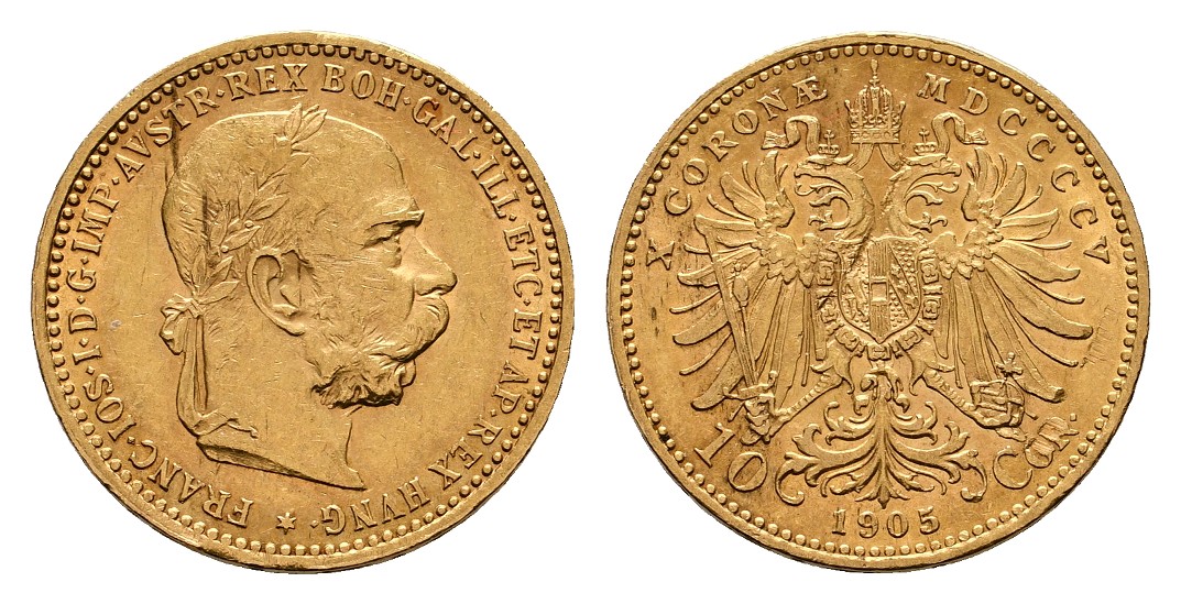  Linnartz Österreich Franz Josef I. 10 Corona 1905 vz Gewicht: 3,39g/900er   