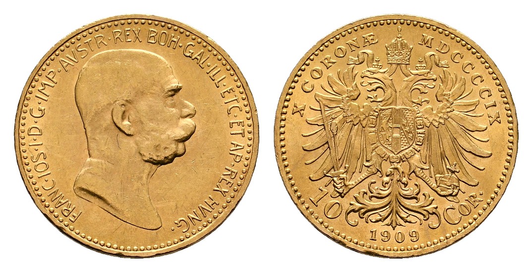  Linnartz Österreich Franz Josef I. 10 Corona 1909 f.stgl Gewicht: 3,39g/900er   