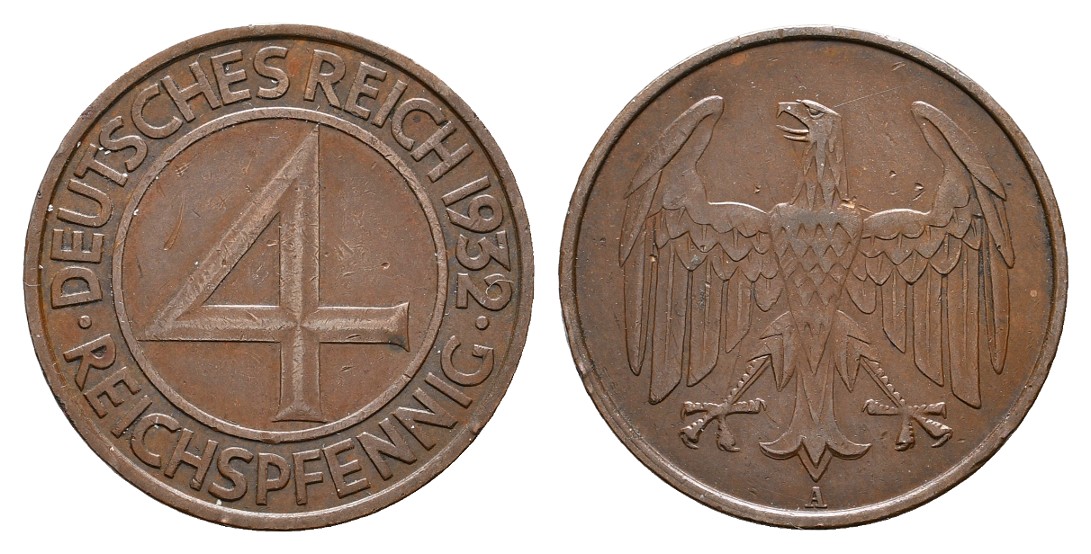  Linnartz Weimarer Republik 4 Reichspfennig 1932 A Brüning-Taler ss-vz   