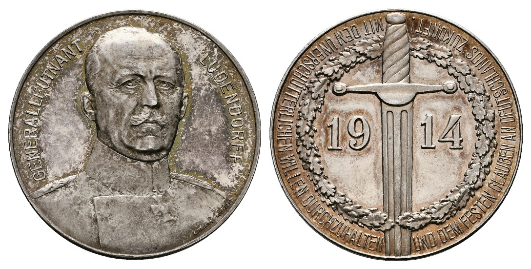  Linnartz 1. Weltkrieg Silbermedaille 1914 Generalleutnant Ludendorff PP Gewicht: 18,4g   
