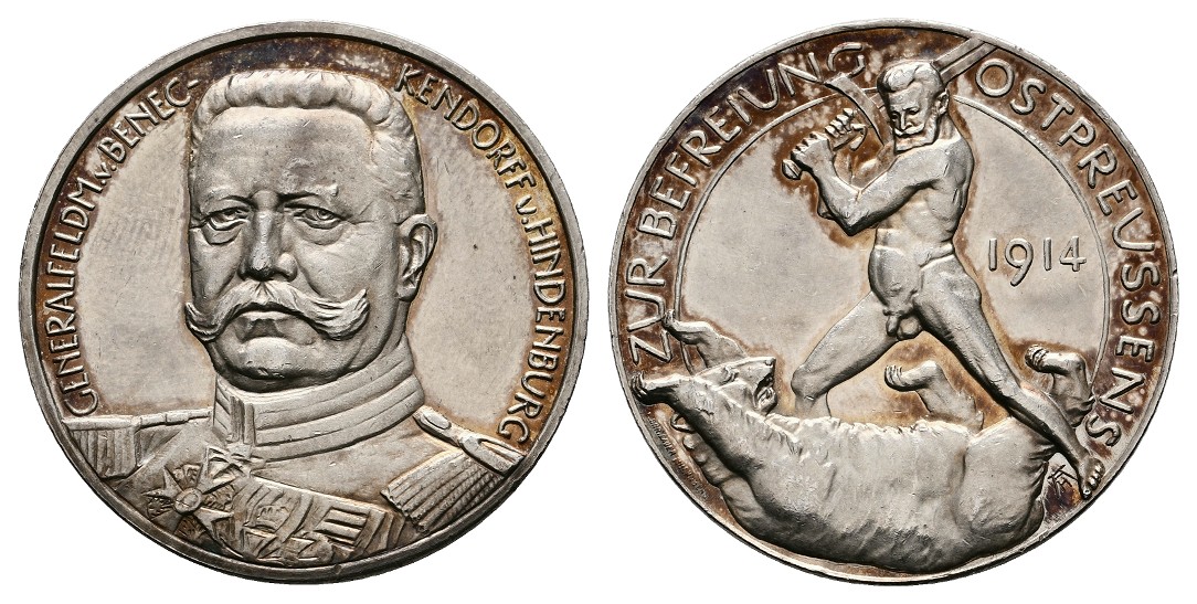  Linnartz Hindenburg Silbermedaille 1914 a.d. Befreier Ostpreussens f.stgl aus PP Gewicht:17,7g/990er   