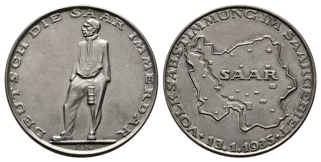  Linnartz Deutschland Silbermedaille 1935(F.K.)Volksabstimmung im Saargebiet Gewicht: 24,9g/835er   