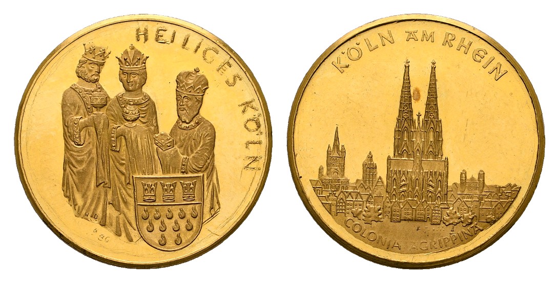  Linnartz Köln Goldmedaille o.J. heilige 3 Könige PP- Gewicht: 3,36g/986er   