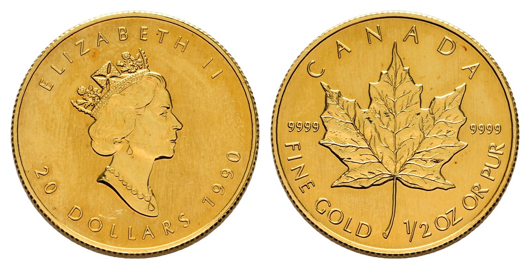  Linnartz Kanada Elizabeth II. Maple Leaf 20 Dollars 1990 f.stgl Gewicht: 15,6g/999er   