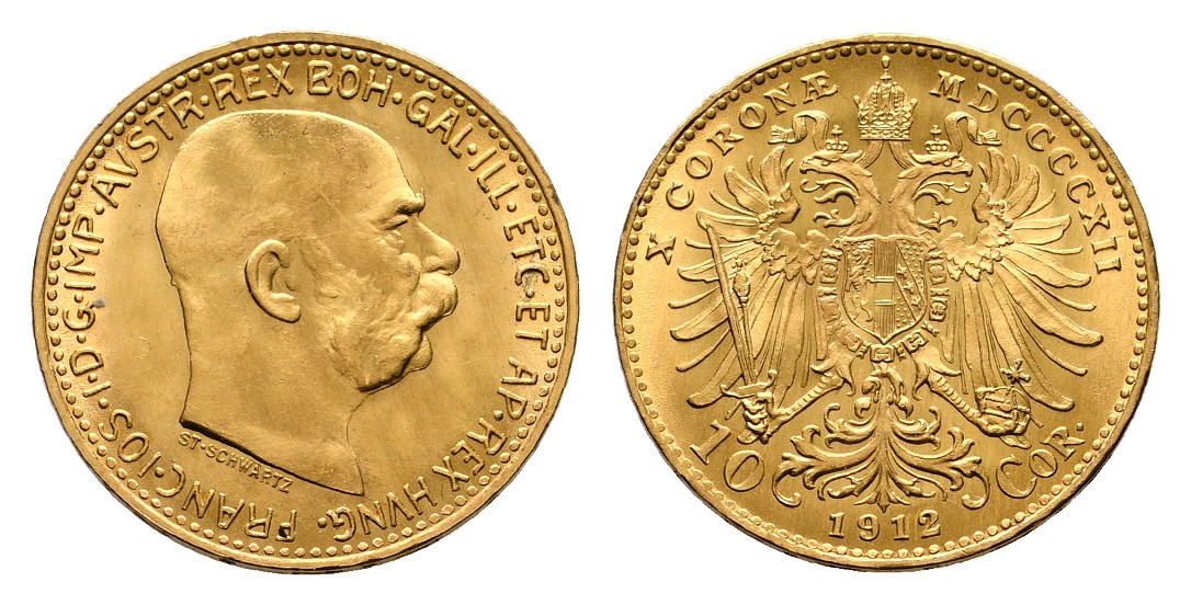  Linnartz Österreich Franz Josef I. 10 Corona 1912 NP fstgl Gewicht: 3,39g/900er   
