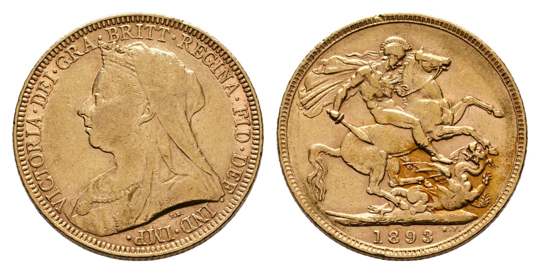  Linnartz Großbritannien Viktoria Sovereign 1893 ss-vz Gewicht: 7,99g/917er   
