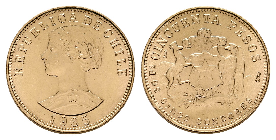  Linnartz Chile 50 Pesos 1965 seltenes Jahr stgl Gewicht: 10,17g/900er   