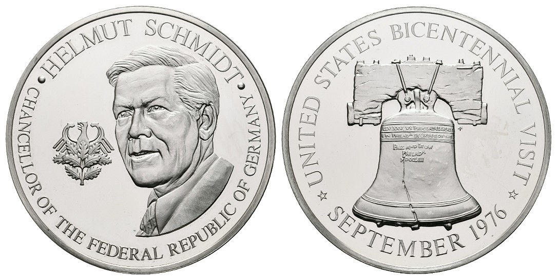  Linnartz USA Silbermedaille 1976 Helmut Schmidt PP- Gewicht: 52,1g/925er   