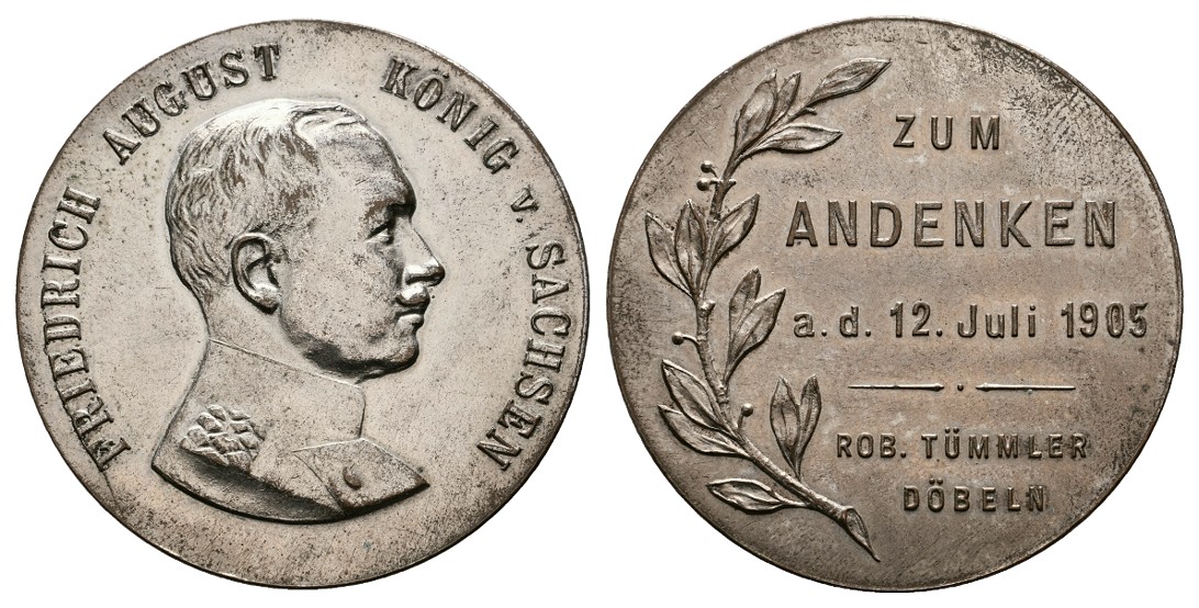 Linnartz Sachsen Friedrich August III. versilberte Bronzemedaille 1905 R! vz Gewicht: 24,5g   
