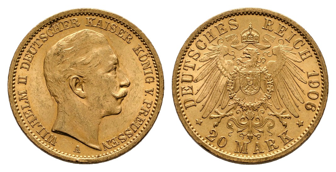 Linnartz Preussen Wilhelm II. 20 Mark 1906 A vz+ Gewicht: 7,97g/900er   