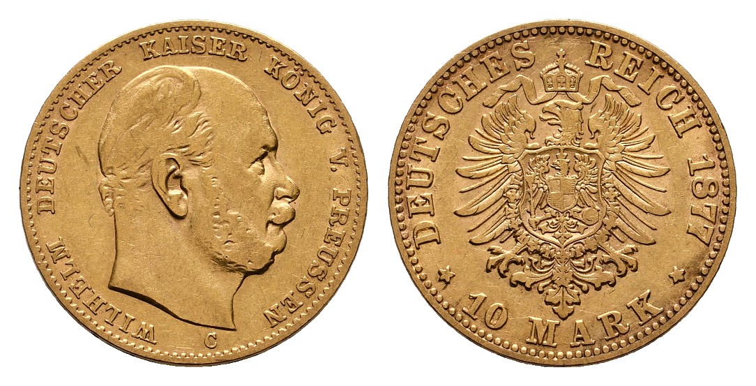  Linnartz Preussen Wilhelm I. 10 Mark 1877 C ss-vz Gewicht: 3,98g/900er   