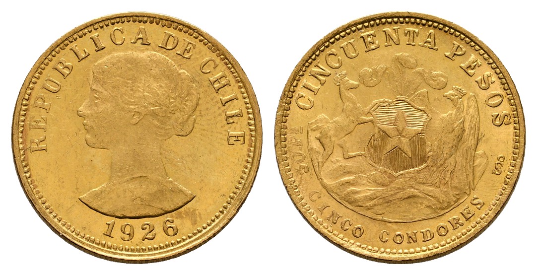  Linnartz Chile 50 Pesos 1926 seltenes Jahr vz-stgl Gewicht: 10,17g/900er   
