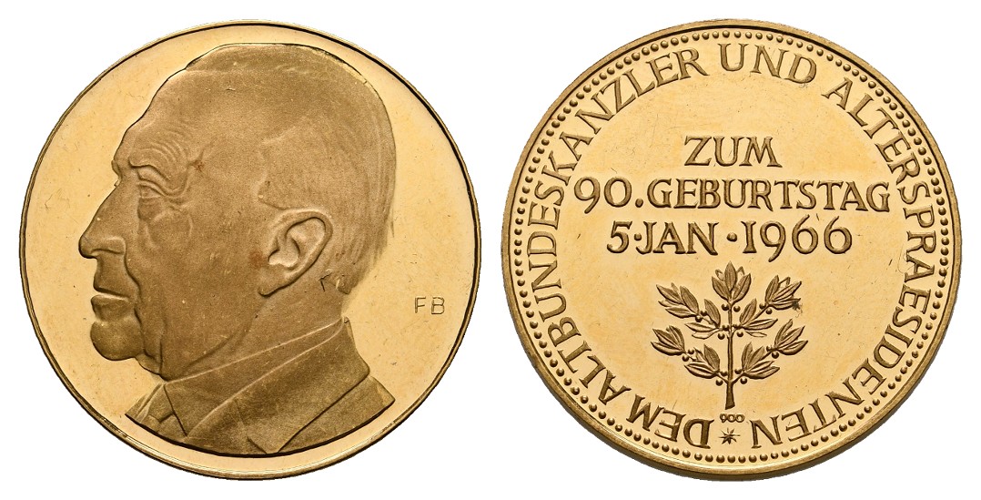  Linnartz Konrad Adenauer Goldmedaille 1966 90. Geburtstag PP- Gewicht: 10,5g/900er   