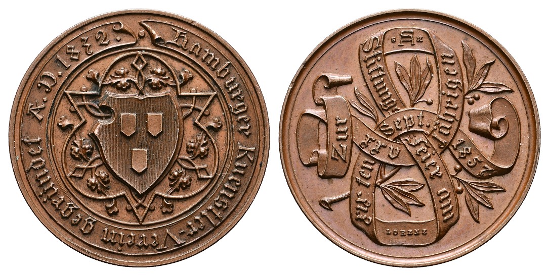  Linnartz Hamburg Bronzemedaille 1857 25 Jahrfeier Künstlerverein vz Gewicht: 13,7g   
