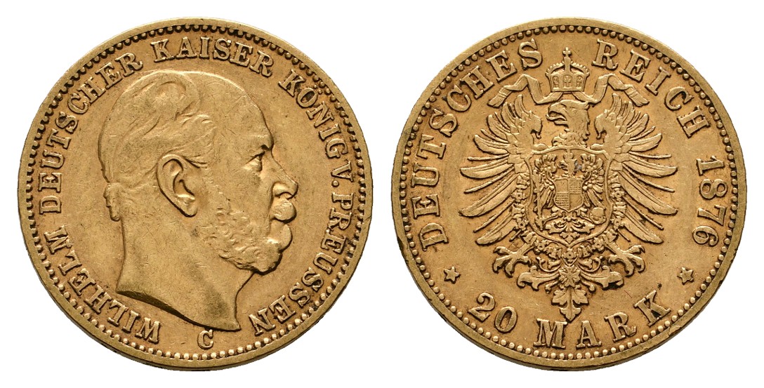  Linnartz Preussen Wilhelm I. 20 Mark 1876 C vz Gewicht: 7,97g/900er   