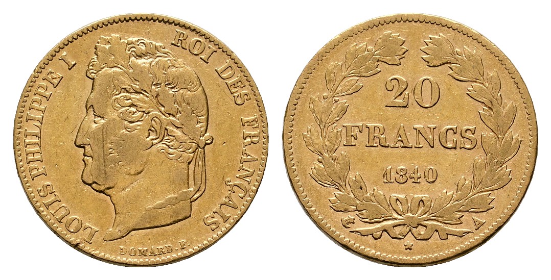  Linnartz Frankreich Louis Philippe I. 20 Francs 1840 A ss Gewicht: 6,45g/900er   