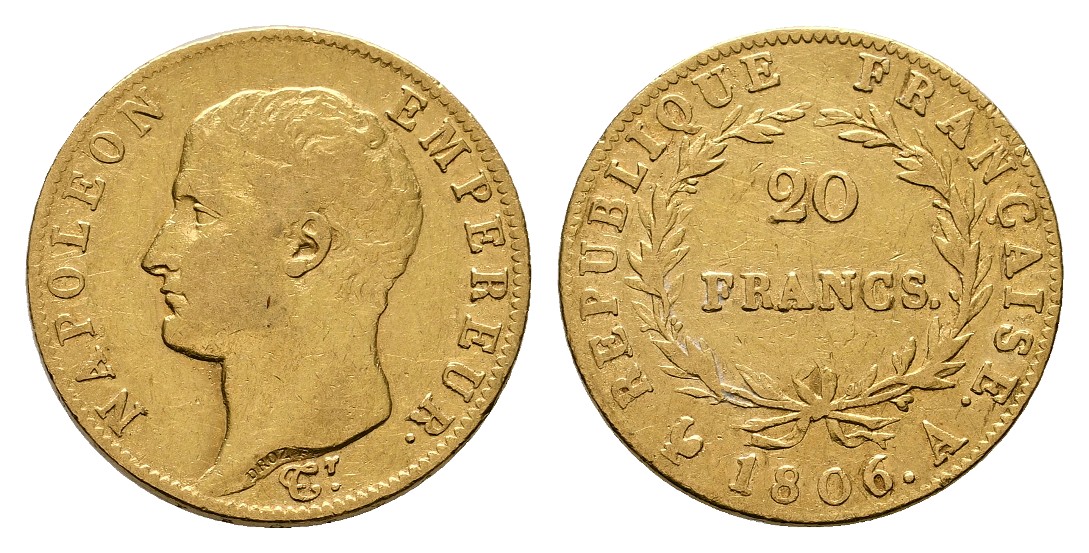  Linnartz Frankreich Napoleon I. 20 Francs 1806 A ss Gewicht: 6,45g/900er   
