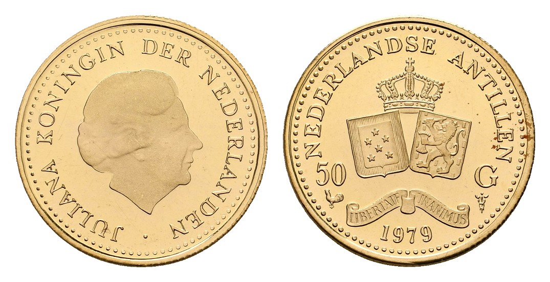  Linnartz Niederländische Antillen Juliana 50 Gulden 1979 PP Gewicht: 3,63g/900er   